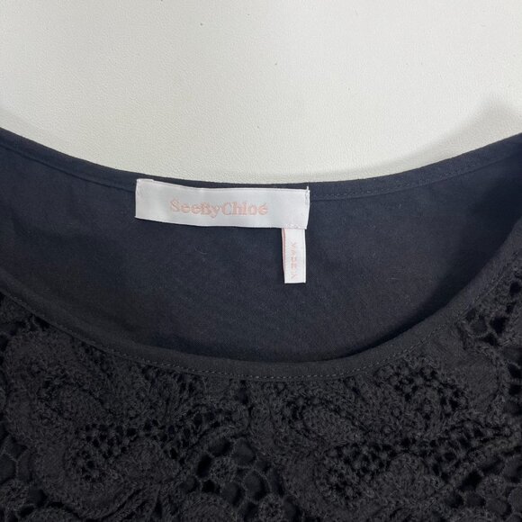 $455 NOWT See By Chloé Floral Lace Top Blouse Size 40 Deep Forest Black Cotton - Picture 7 of 12